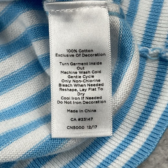 Talbots Sweater Womens Large White Blue Stripes 3/4 Sleeve Cardigan Flamingo - Picture 7 of 11